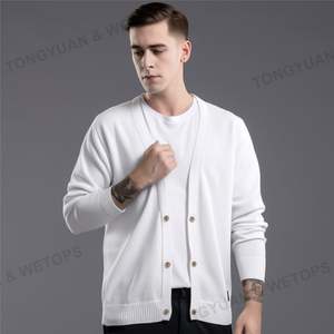 Abbigliamento personalizzato con Logo 2025 nuovo Design autunno essenziali maglione Cardigan bianco con <span class=keywords><strong>scollo</strong></span> a V in cotone - Product Image 3