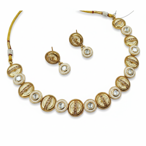 Gold Plated Pota Stone and <b>Pearls</b> Meenakari <b>Necklace</b> <b>Set</b> 13111145WH Fine Jewelry <b>Set</b> - Product Image 2