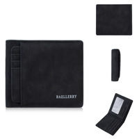 Dompet Pria Kulit PU Baellerry Baru Model Tipis Lipat Dua Dengan Resleting dan Tempat Kartu, Dompet Pendek Pria