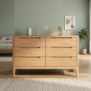 Modern Solid Wood <b>6</b> <b>Drawer</b> <b>Dresser</b> Scandinavian Design Storage Cabinet Living Room Furniture Natural Finish - Product Image 4
