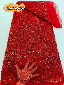 5yards 2025 haute qualité dentelle africaine tissu 100% coton <span class=keywords><strong>suisse</strong></span> Voile dentelle avec perles nigérian Tulle paillettes populaire Dubaï Style - Product Image 4