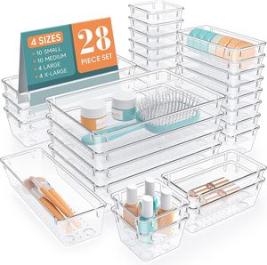25 PCS Clear Plastic Drawer Organizer Set Eco-Friendly Multifunctional <b>Storage</b> Bins for Makeup Jewelry <b>Shoes</b> Bathroom Kitchen - Product Image 1