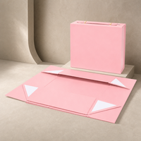 Boîte cadeau rigide pliable de couleur pastel avec poignée en PU, logo personnalisé, boîte d'emballage cadeau pour mariage, anniversaire, cosmétiques