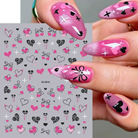 Autocollants pour ongles gothiques Y2K 5D en relief, motifs Cœur rose et noir, Nœud, Goutte et Croix, auto-adhésifs, tendance, fournitures pour salons de manucure et style urbain