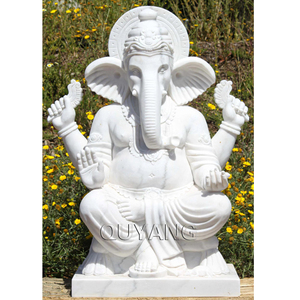 QUYANG Outdoor Natural <span class=keywords><strong>Stone</strong></span> Carving testa di elefante statua di Buddha religioso marmo bianco Hindu Lord Ganesha scultura - Product Image 3