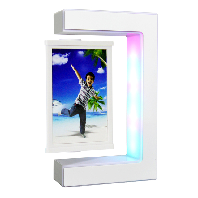 2026 New Novelty Design E Shape Magnetic Floating Photo Frame Levitating Picture Frame with Led Light 3 Pictures