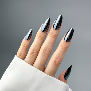 AIERFEI 24 Uñas Postizas de Gel Cromadas Negras Brillantes, Calidad de Salón, Puntas de Uñas Largas en Forma de Almendra, Uñas Artificiales de Espejo al por Mayor, Estilo Punk - Product Image 2