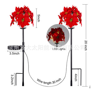 Luces Solares de Jardín con Forma de Flor de Poinsettia, Lámpara de Estaca LED para Exteriores con Panel Solar, Resistente al Agua, para Decoración de Jardín - Product Image 5