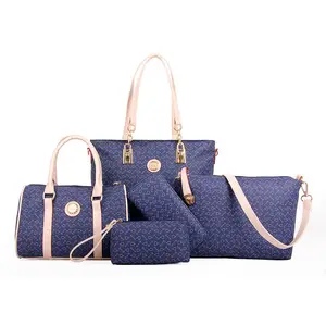 Wholesale new five-piece set bone grain shoulder crossbody leather handbags for women