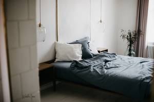 100% Linen Shabby Chic <b>Bedding</b> <b>Set</b> King/Queen Size Duvet Cover 2 Pillowcases Stitching Ties Dusty Blue/Grey/Wood Rose/White - Product Image 5