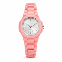Montre habillée rose personnalisée avec logo, petit cadran secondaire, mouvement à quartz, vente directe usine