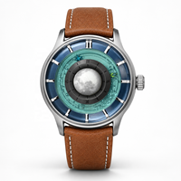 Montre mécanique Miyota pour homme avec phases de lune, bracelet en cuir véritable, boîtier en acier inoxydable, aiguilles lumineuses, résistance à l'eau 50m, tendance
