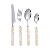 Ensemble de couverts SANOSH de style coréen avec poignées en céramique perlée, 4 pièces, cuillère, fourchette, acier inoxydable 304 pour la maison, le restaurant, l'hôtel