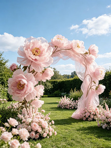 Fleur géante de pivoine en organza rose pour la décoration de fond de cérémonie de mariage, ornement de sol extérieur - Product Image 1