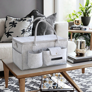 Panier de rangement de produits pour bébé multifonctionnel gris portable avec couvercle adapté au stockage de produits pour bébé - Product Image 4
