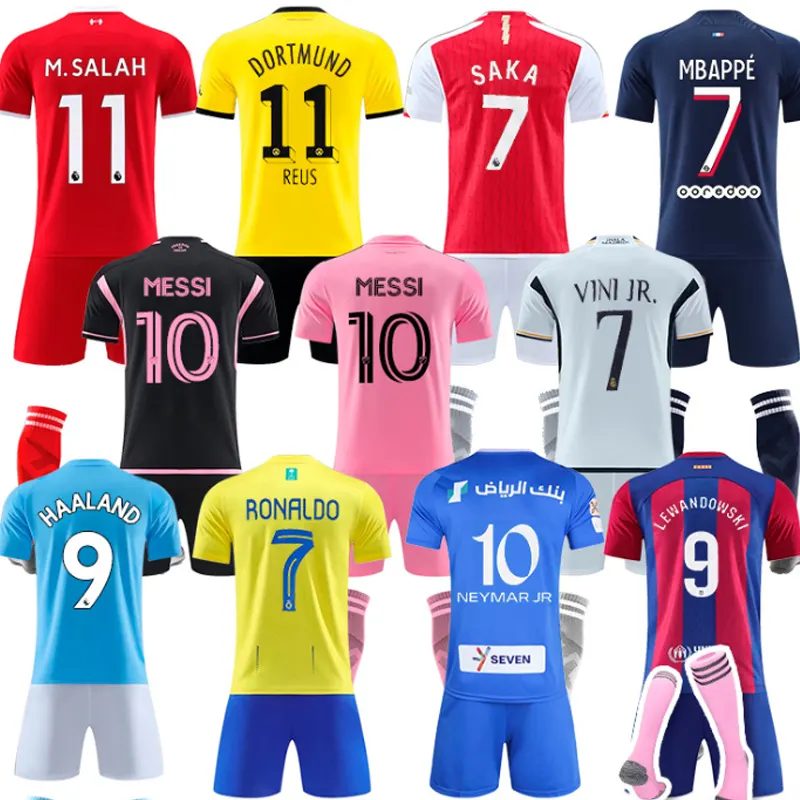 Personalizado 23 24 Superventas sublimación camiseta de fútbol azul amarillo conjunto adulto niños uniforme de equipo de fútbol