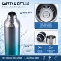 Bouteille d'eau en acier inoxydable à dégradé de couleur avec logo personnalisé 500 ml, conforme aux normes FDA/LFGB, goulot étroit, thermos isolé, bouteille de sport