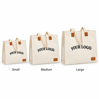 Sac fourre-tout en toile personnalisé avec patchs en cuir, poignées en sangle de coton, broderie en X, logo personnalisé, sac de courses réutilisable pour femmes