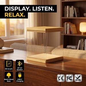 Vitrina de acrílico con altavoz inalámbrico, máquina de ruido blanco, madera de haya natural, recargable por USB, expositor de coleccionables al por mayor - Product Image 1