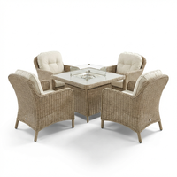 Ensemble de salle à manger en rotin 5 pièces avec structure en aluminium, table de brasero en osier PE et coussins imperméables pour patio et jardin