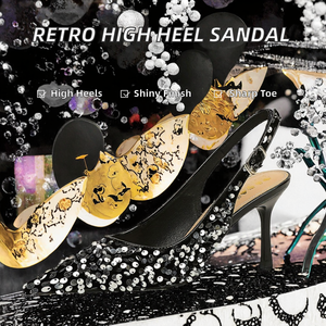 Chaussures d'été pour femmes, style rétro français élégant, à bout pointu, à semelle en caoutchouc, doublure en PU, talons très hauts - Product Image 2