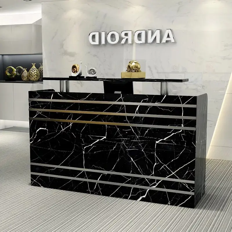 Marble nail front desk beauty salon reception desk golden reception for office modern reception desk