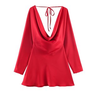 TAOP&ZA Primavera 2026 Nuova Collezione: Elegante e Semplice Mini <span class=keywords><strong>Abito</strong></span> <span class=keywords><strong>in</strong></span> <span class=keywords><strong>Raso</strong></span> di Seta a <span class=keywords><strong>Maniche</strong></span> <span class=keywords><strong>Lunghe</strong></span> con Collo Drappeggiato (9377332) - Product Image 2