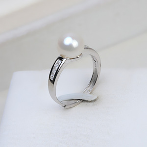 Anillo Abierto de Plata S925 Hecho a Mano Wenchi, Versión Coreana, con Soporte Móvil para Perlas de 6mm, Chapado - Product Image 1