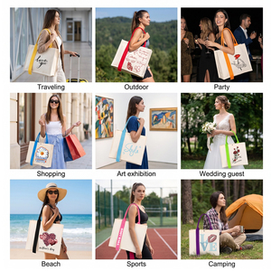 Fashion Cute Student Tote <strong>Bag</strong> with Colorful Ribbon Rope <strong>Medium</strong> <strong>Size</strong> Custom logo Sublimation Blanks Tote <strong>Bags</strong> White Office Tote - Product Image 5