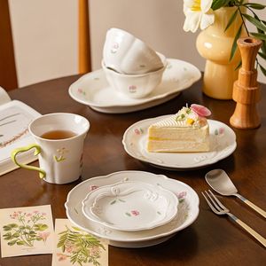 Custom High Quality <b>Stoneware</b> Floral Dishwasher Safe Dinner Plate Bowl Mug Embossed Pattern Nordic White <b>Dinnerware</b> <b>Sets</b> Ceramic - Product Image 6