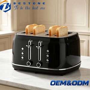 Grille-pain BESTONE 4 tranches noir avec minuterie mécanique, fonctions de décongélation, de réchauffement et d'annulation, pour usage domestique - Product Image 1