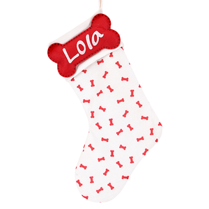Red Bone Print Pet Christmas Stocking Personalized <b>Dog</b> Name Xmas <b>Sock</b> for Fireplace Mantel Decor - Product Image 1