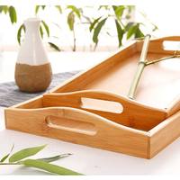 Plateau de service rectangulaire en bois massif personnalisé pour restaurant, idéal pour le petit-déjeuner et le thé, en bambou ou en bois.