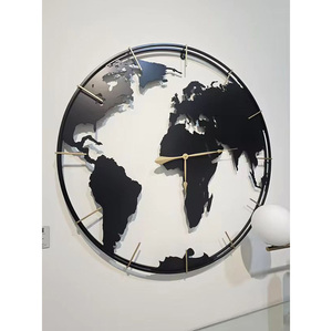 110CM nouvelle décoration d'art moderne salon circulaire fer <span class=keywords><strong>bureau</strong></span> horloge conception carte du monde horloge murale - Product Image 1