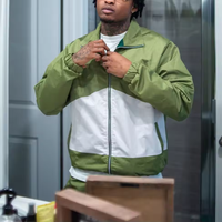 Ensemble survêtement décontracté personnalisé avec logo, veste coupe-vent et pantalon de jogging respirant en polyester/nylon pour homme