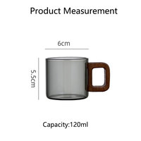 Tasse à thé en verre borosilicate de 120 ml avec poignée en bois, résistante à la chaleur, petite tasse en verre transparent pour le thé, service à thé à domicile, vente en gros