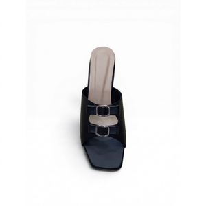 Sandalias de Tacón Alto Negras Premium para Mujer, Diseño Abierto con Plataforma y Punta Cuadrada, Antideslizantes, con Doble Hebilla, Calzado Casual para Fiesta o Boda - Product Image 1