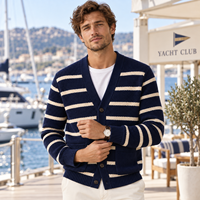 Herren Gestreifter Cardigan Pullover V-Ausschnitt Knopfleiste Strukturierter Strickjacke Lässige Langarm-Strickwaren Individuelles Logo OEM ODM Großhandel