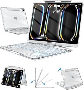 เคสคีย์บอร์ดใส PU ได้รับการรับรองจาก FCC สำหรับ <span class=keywords><strong>iPad</strong></span> 13/12.9 นิ้ว พร้อมแทร็คแพดไร้สายแบบหมุนได้ 360 องศา มีไฟแบ็คไลท์ ป้องกันการรบกวน - Product Image 1