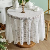 Nappe ronde en tissu style campagne française avec dentelle, bordure en feuille de lotus, nappe simple anti-brûlure