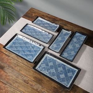Wholesale Japanese Design Vintage <b>Ceramic</b> Rectangular Food Serving <b>Plates</b> Blue Wave 8 10 Inch Dessert Sushi <b>Plate</b> for Restaurant - Product Image 3