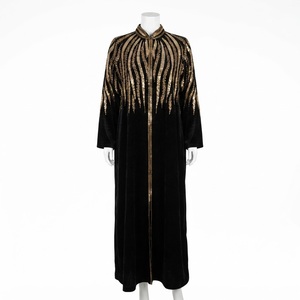 Elegante Kaftán Negro de Terciopelo para Mujer, Estilo Duster, Invierno, Manga Corta/Larga, Ligero, Secado Rápido, con Brillo Dorado - Product Image 3