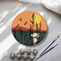 Kit de peinture par numéros en contreplaqué circulaire - Ensemble de peinture sur bois par numéros avec un design rond unique pour une décoration murale créative