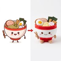 Mascotte en peluche personnalisée de dessin animé Ramen, avec bol et baguettes colorés, pour la vente au détail en magasin d'alimentation, fabrication en série