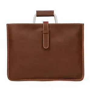 Bolsa de laptop simples e generosa, bolsa de ombro casual de couro genuíno para laptop