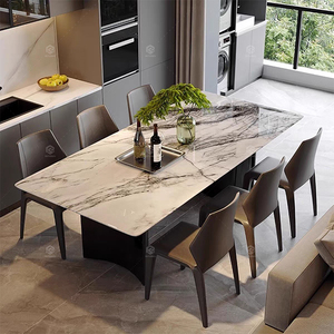 В итальянском стиле; Комплект домашней мебели камень обеденный стол прямоугольной 6 местный мраморный обеденный стол и стул наборы для ухода за кожей - Product Image 5