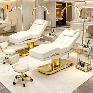 Lit de Massage Facial Électrique à 4 Moteurs, Mobilier de Salon de Luxe Moderne Blanc et Or pour Soins de Beauté et Spa Facial, Chaise et Table pour Cils - Product Image 1
