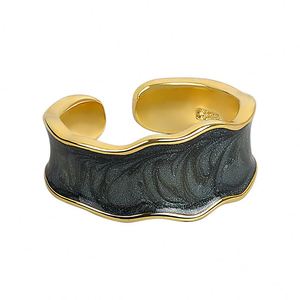 Anillo Abierto de Latón Chapado en Oro de 18K, Joyería Fina de Lujo, Anillos Elegantes con Diseño de Goteo de Aceite, Anillos Irregulares Coloridos de Moda para Mujer - Product Image 6