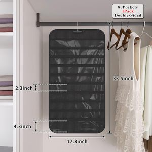Hanging Jewelry Organizer 80-Pocket Double-Sided <b>Black</b> Foldable Clear PVC Storage For Earring Bangle Bracelet Necklace - Product Image 2