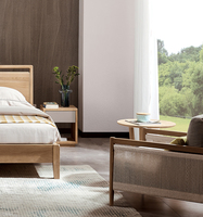 Fauteuil de détente avec accoudoirs en corde tressée, structure en bois massif, siège individuel durable en bois, fauteuil relaxant avec coussin en mousse souple